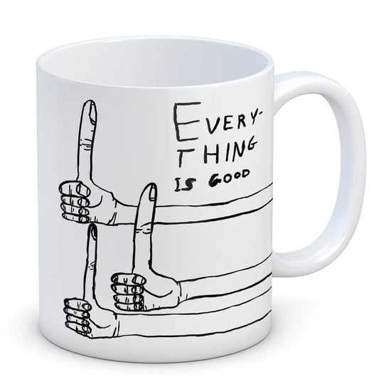 David Shrigley Tasse „Everything Is Good“ aus weißem Steingut mit schwarz-weißer Illustration